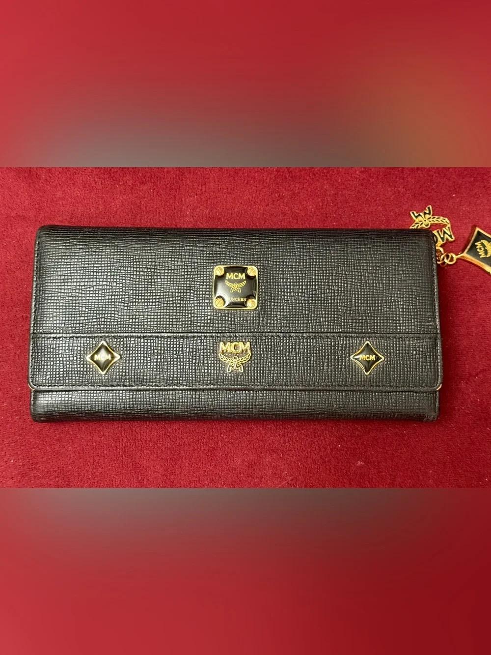 MCM Black Textured Leather Continental Wallet with Gold Accents